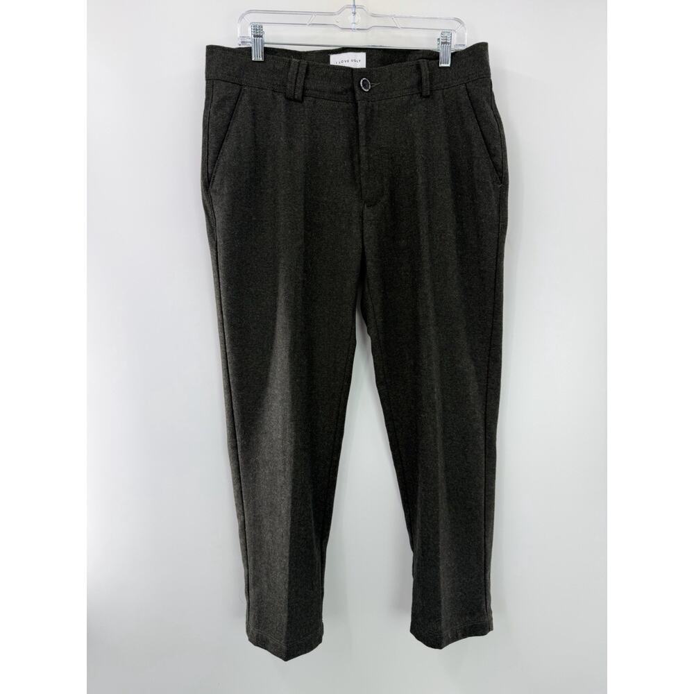 I Love Ugly Men’s Wool Blend Green Slim Kobe Crop Pants Size Large 34 X 27